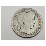 1909 Silver Barber Half Dollar Coin