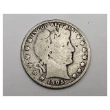 1905 S Silver Barber Half Dollar Coin