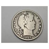 1907 Silver Barber Half Dollar Coin