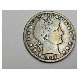 1907 D Silver Barber Half Dollar Coin