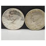 (2) 1968 40% Silver Kennedy Half Dollars