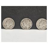3 Silver Mercury Dimes