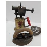 Clevland Trivet w Sad Iron & C & L Hand Torch