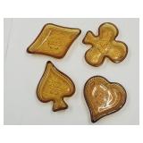 Set Of Amber Glass Card Suit Snack Dishes