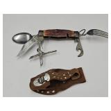 Vintage Camping Knife w Utensils Japan & Pouch
