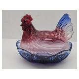 New Not Vintage Glass Hen on a Nest 7"