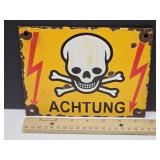 German Achtung WARNING Porcelain Enamel Sign Sym