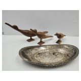 F B Rogers 12.5"L Silverplate Tray & Carved Birds