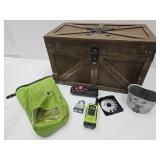 Wood Trunk 19.5x11x12" H W Contents; Hand Radio +