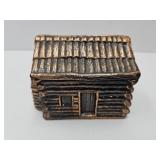 Vintage Metal Log Cabin Bank