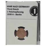 1939 A WWII Germany (1pf) Bronze Coin