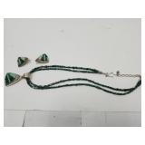 925 Silver Necklace w Matching Earrings Green Gem