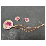 Painted Glazed Shell Necklace w Matching Earrings