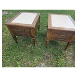 2 Marble Inlay Side Tables w Drawer 19.5 x25x 21h