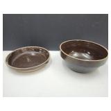 Stoneware Bowl 10 3/8"  & 10 1/4" Redware Pie P?
