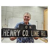 VTG Embossed HENRY CO. LINE RD Sign 2 Side 36"