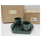 NIB Longaberger Pottery 8x8 Divided Dish & Mugs