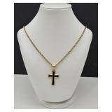 Gold Tone Cross & Chain 24" L