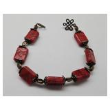 Red Glass & Copper Bead Bracelet