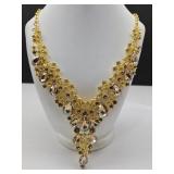 Pretty Gold Tone Crystal & Rhinestone Necklace