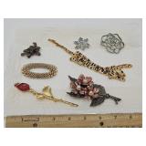 Beautiful Costume Brooches: Tiger, Flowers +