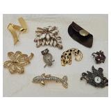Beautiful Costume Brooches: Dalphin, Owl +