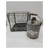 VTG Grocers Milk Crate & 1 G Galvanized Can