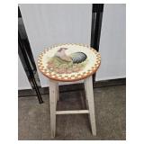 24" Wooden Stool with Painted  Chicken