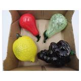 4 Art Glass Fruit- Red One Chipped