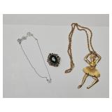 VTG  Brooch, Balarina Necklace & Butterfly Necklae
