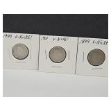 Lot of 3 Early V Nickel Coins