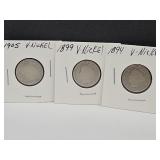 Lot of 3 Early V Nickel Coins