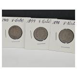 Lot of 3 Early V Nickel Coins