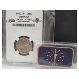 2002 P UNC Indy Quarter & 1 Oz Sealed Copper Bar