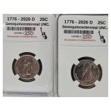 2 New 2026 D UNC Centennial Quarter Coins