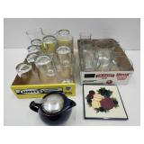Signed Trivet, Teapot, & Lg Lot Drinking Glasses