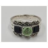 VTG 925 Uranium & Onyx Signed Sterling  Ring SZ 8