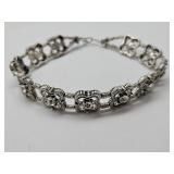Silver Tone CZ Two Row Cuff Bracelet