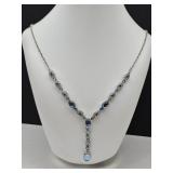 Silver Plated Y Necklace w Blue Stone
