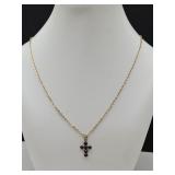 Small Purple Gemstone Cross on 18" Gold Tone Chain