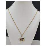 Vintage Gold Tone Necklace w Garnets & Pearls