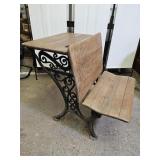Antique School Desk W Folding Bench & Cast Iron Ba