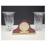 Danbury Clock 7 1/2"L & 2 Crystal 6 1/2"H Vases