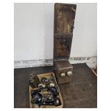 Antique Oak Wall Mount Telephone For Parts See Pic