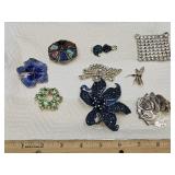 Beautiful Costume Brooches: Flowers & Dragonfly