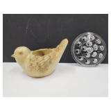 Vintage Glass Flower Frog & Bird Candle Holder