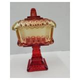 VTG Jeanette Glass Amberina Painted Pedestal Dish