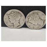 2 Silver Mercury Dimes 1942 Plain & 1942 S