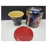 Christmas Tin w Ornaments & 7" Planter