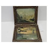 Antique Framed Picture Prints Bubble Glass12.x 10